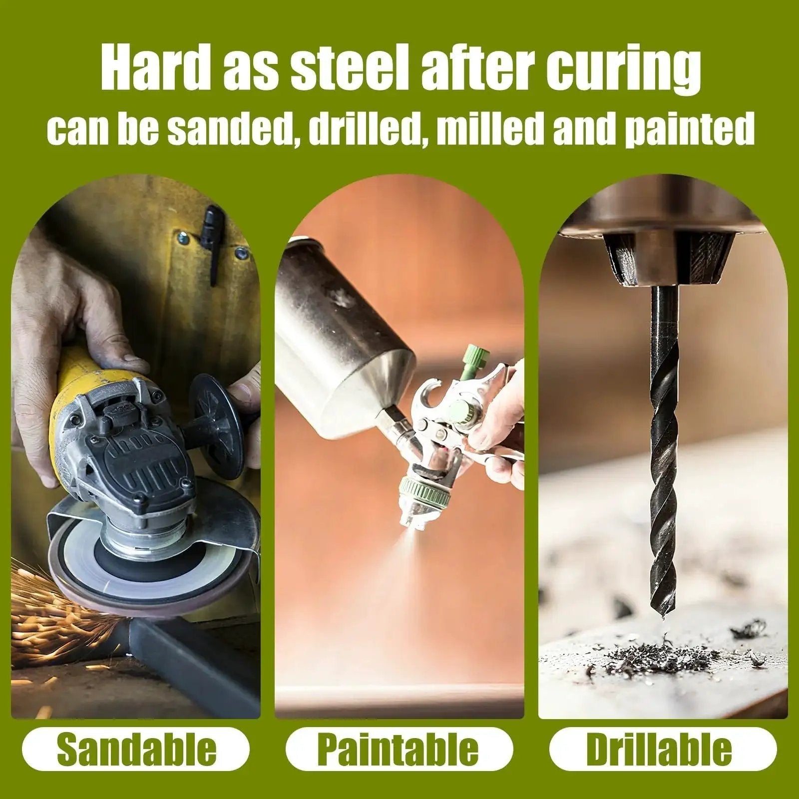 Liquid Metal Glue Epoxy Adhesive For Heavy Duty Bonding Waterproof Metal Repair And Restoration sanding, painting, drilling use.