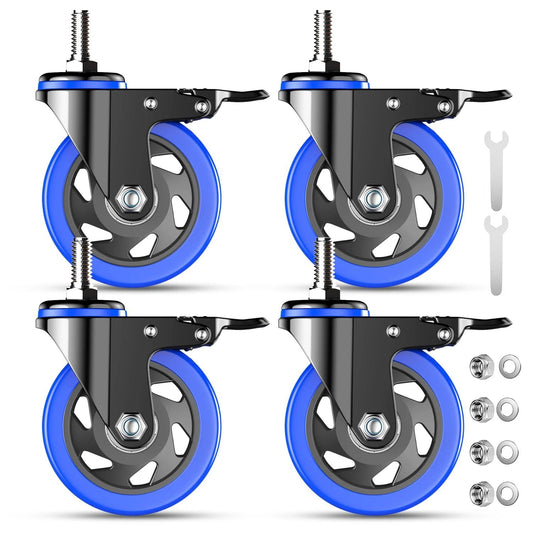 4 Inch Heavy Duty Stem Caster Wheels Set Of Four With Locking Swivel Casters 2000 Lbs Capacity Threaded Stem Three Eighth Inch