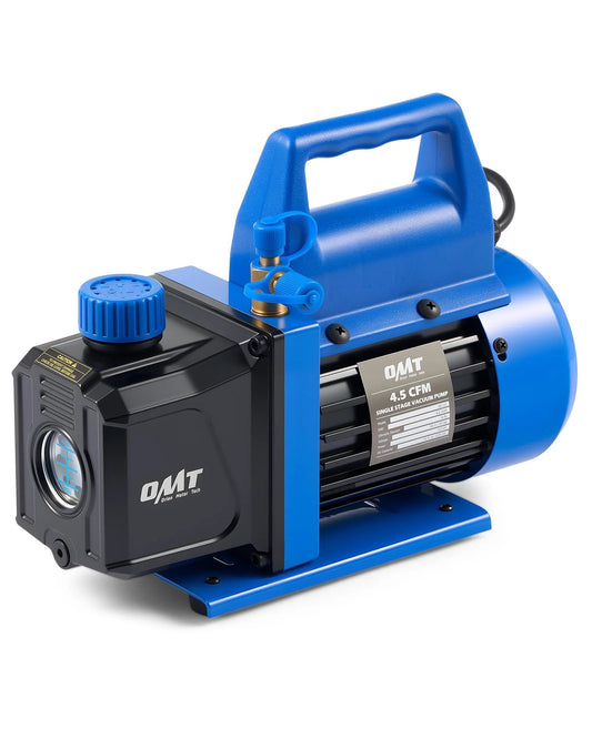 Beefed Up 4.5 CFM Single Stage HVAC Vacuum Pump For Auto AC Service With One Third HP All Copper Motor Delivers Deep Vacuum To 37.5 Microns