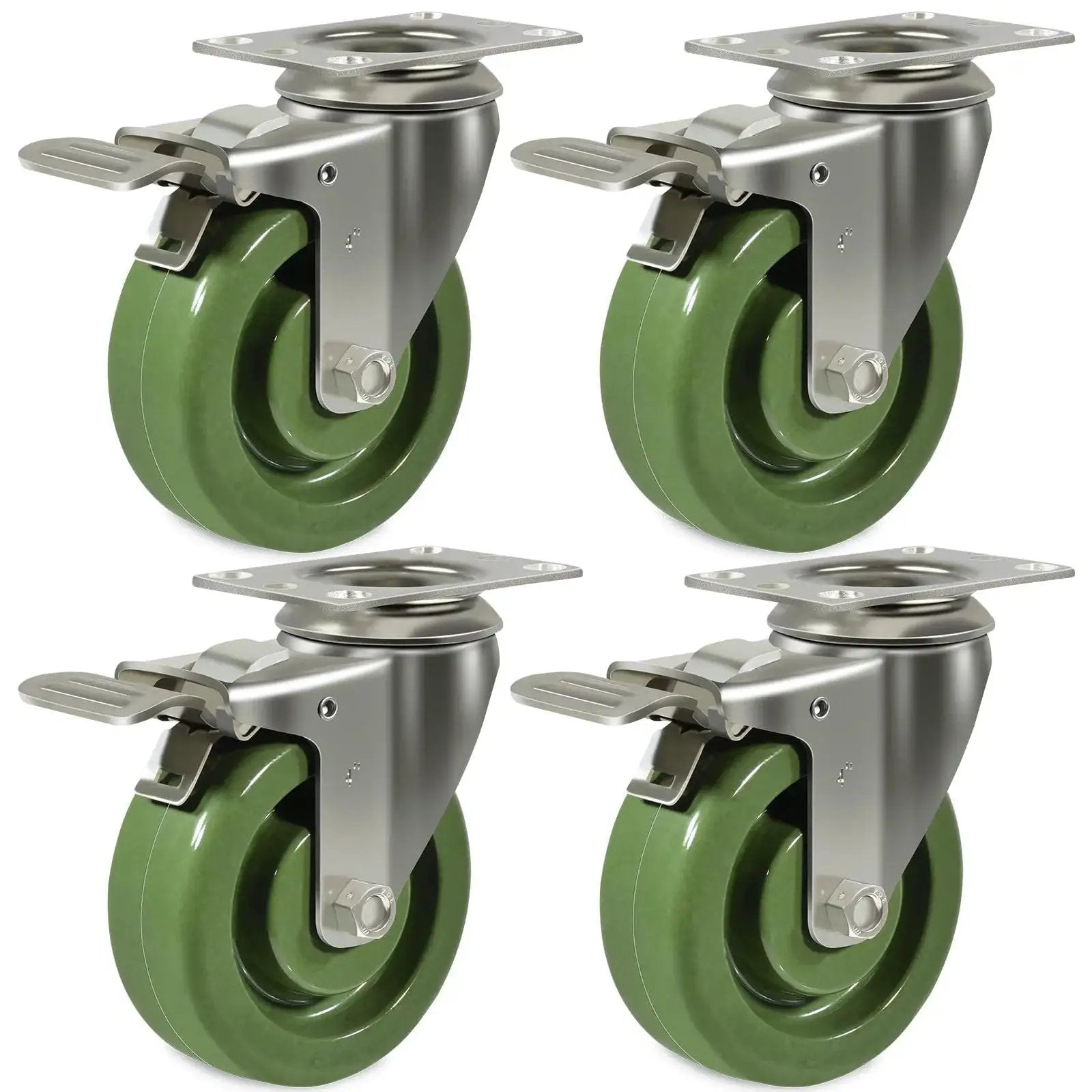 Stainless Steel Caster Set 4 Pack 4X1.5 Inch Beefy Hi Temperature Wheels For Oven Racks Replacement With Total Lock Heavy Duty