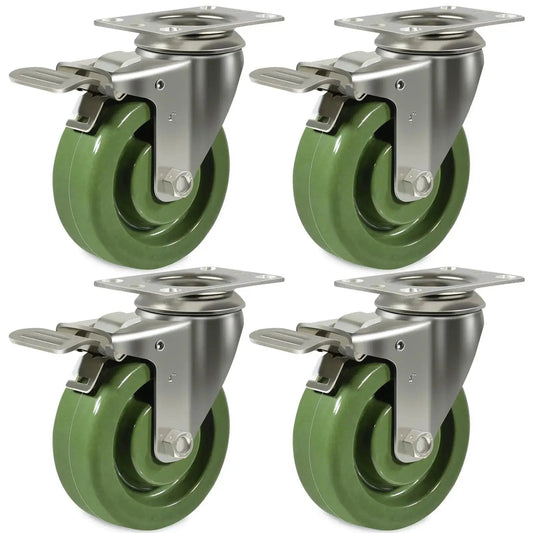 Stainless Steel Caster Set 4 Pack 4X1.5 Inch Beefy Hi Temperature Wheels For Oven Racks Replacement With Total Lock Heavy Duty