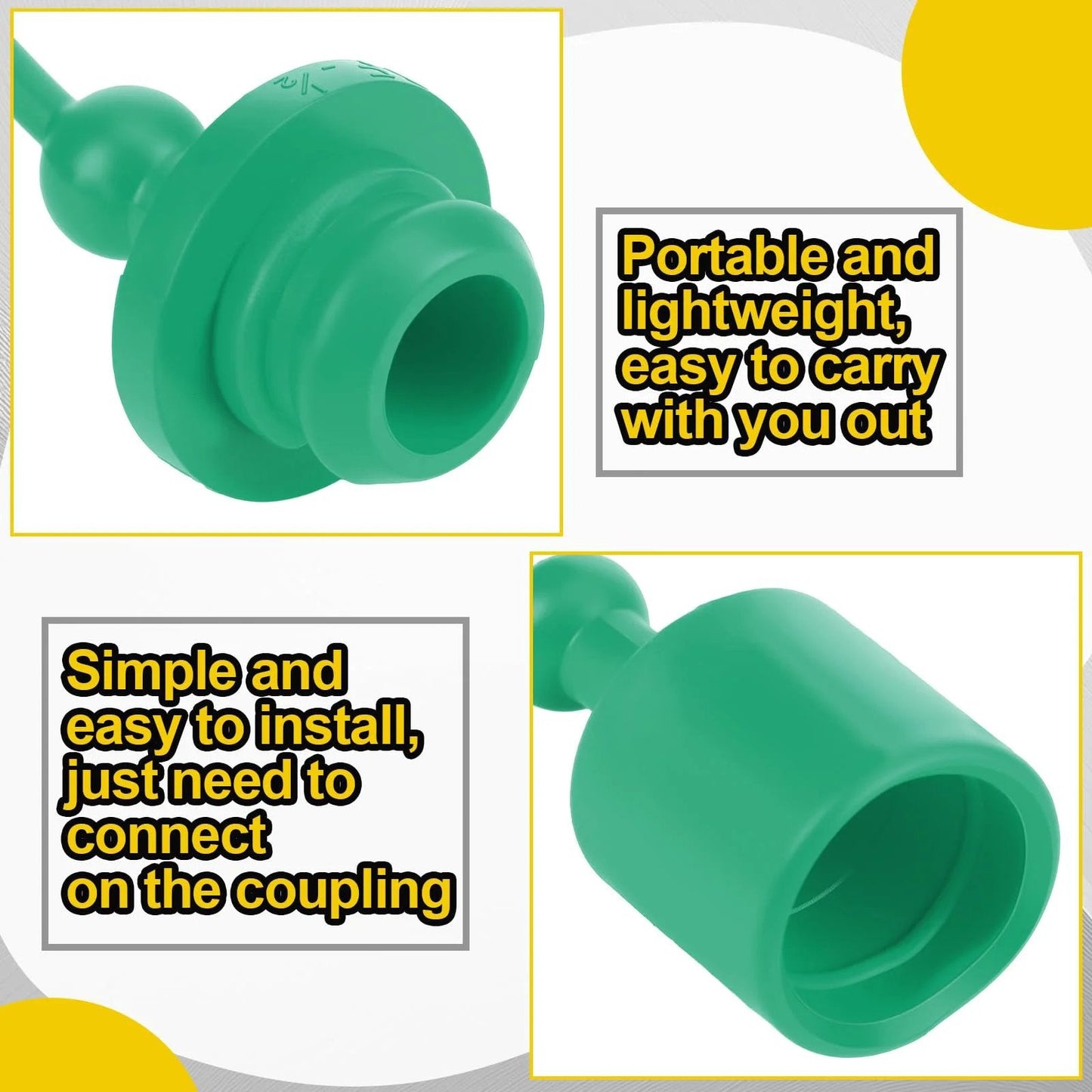 Hydraulic Dust Cap And Plug Set For Half Inch Quick Couplers ISO 5675 Flat Face Hoses Green Cap Close-Up View