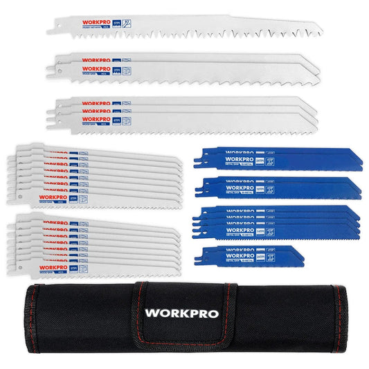 32-Piece Reciprocating Saw Blade Set With Organizer Pouch For Wood Metal And Pruning Blades Featuring Cr-V Steel Woodcutting Blades Bi-Material Metal Blades And Pruner Blades Ideal For DIY Projects And Heavy Duty Jobs By WORKPRO