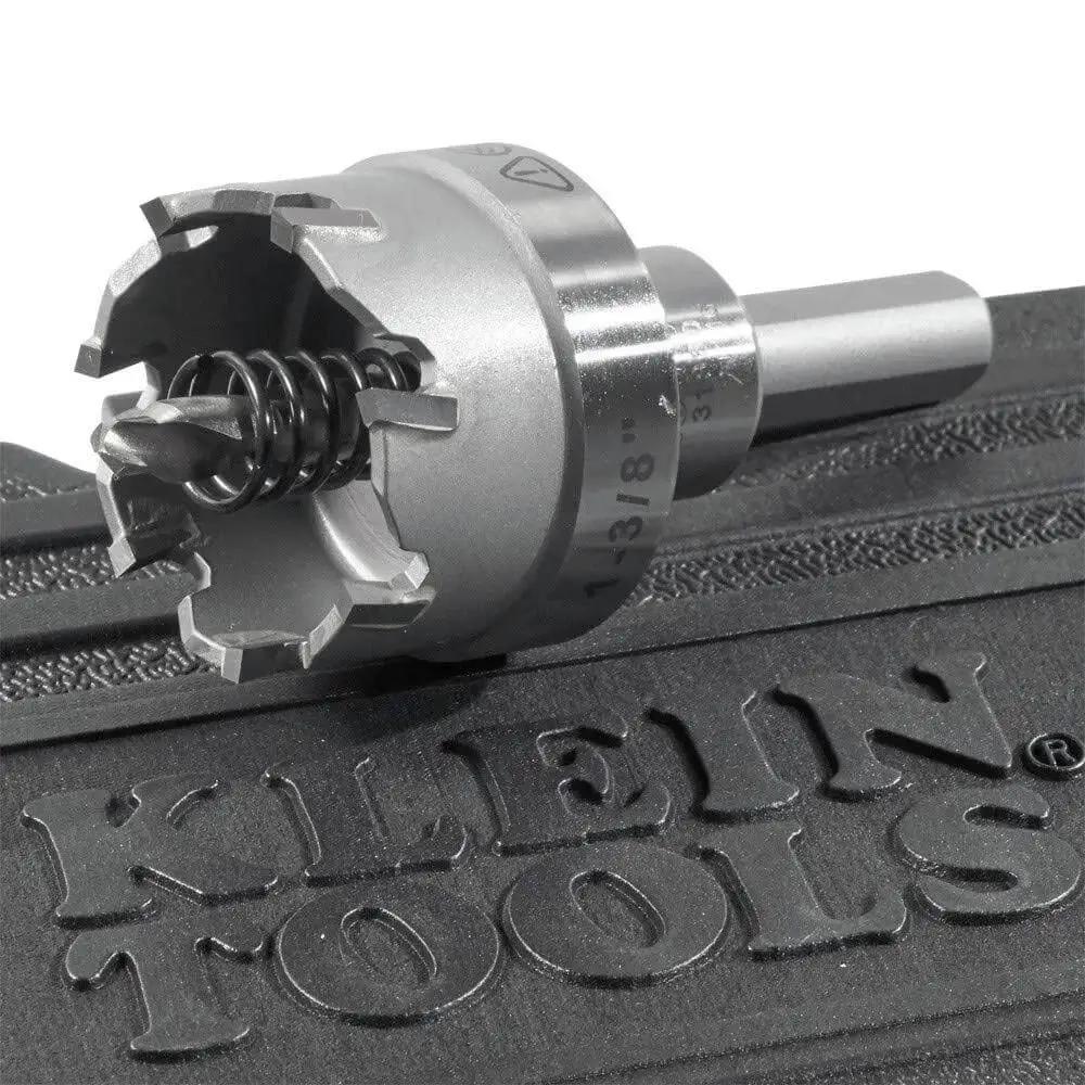 Heavy Duty Beast Carbide Hole Saw Kit With Pilot Bit In Rust Proof Molded Plastic Case Includes Three Hole Saws 7/8 Inch 1-1/8 Inch 1-3/8 Inch Plus One More Size For Quick Precise Drilling In Stainless Steel Mild Steel Iron Copper And Brass