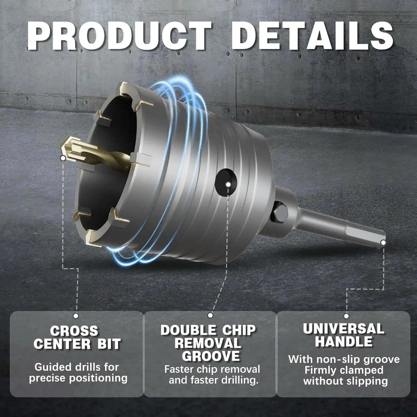 Heavy Duty Pro Grade 4 Inch Concrete Hole Saw Kit Built Tough With 220mm SDS Plus Shank Connecting Rod, side view