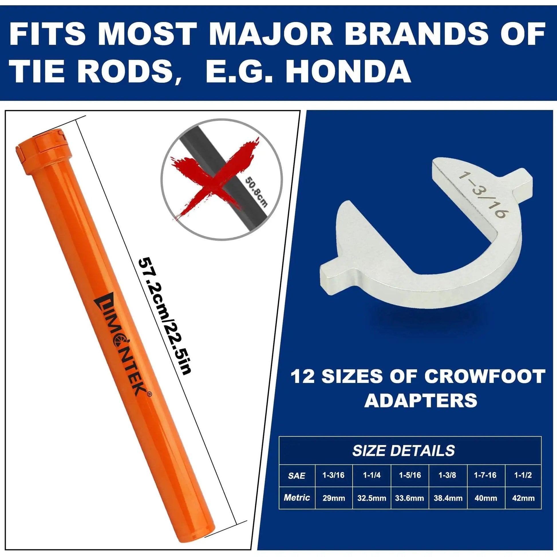 Inner Tie Rod Removal Tool Set With 12 Crowfoot Adapters And Half Inch Drive, orange tube, and one crowfoot adapter visible