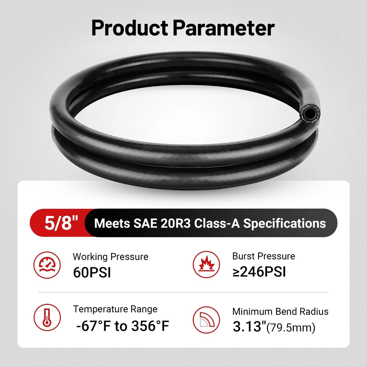 Five Eighth Inch Silicone Heater Hose For Car Radiator Coolant System For Your Ride, Five Feet Long, black hose coiled on display