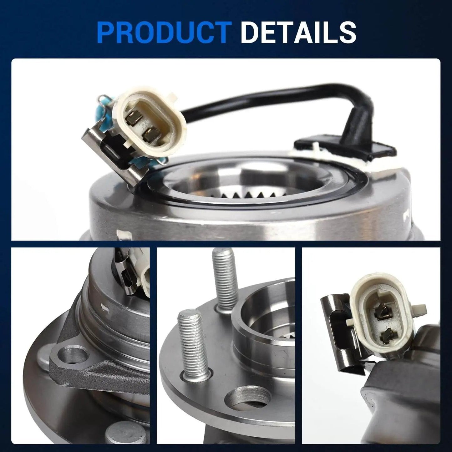 Close-up of Front Wheel Bearing Hub Assembly 513087 For Buick Century LeSabre and more with ABS, 5 lugs, metal construction