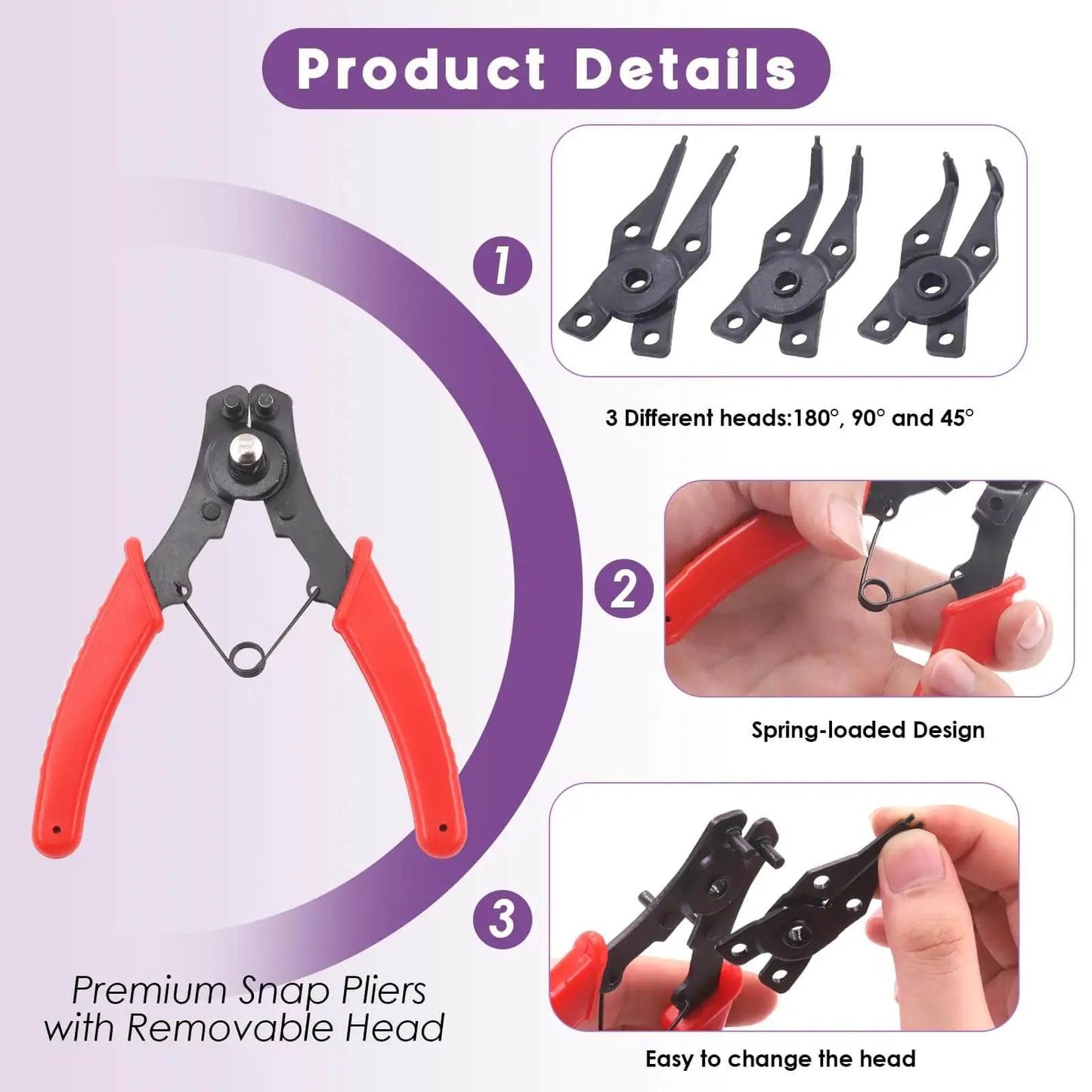 Must Have All In One Snap Ring Pliers Kit 4 In 1 With Pro Grade Alloy Steel Build showing detachable heads and spring-loaded design.