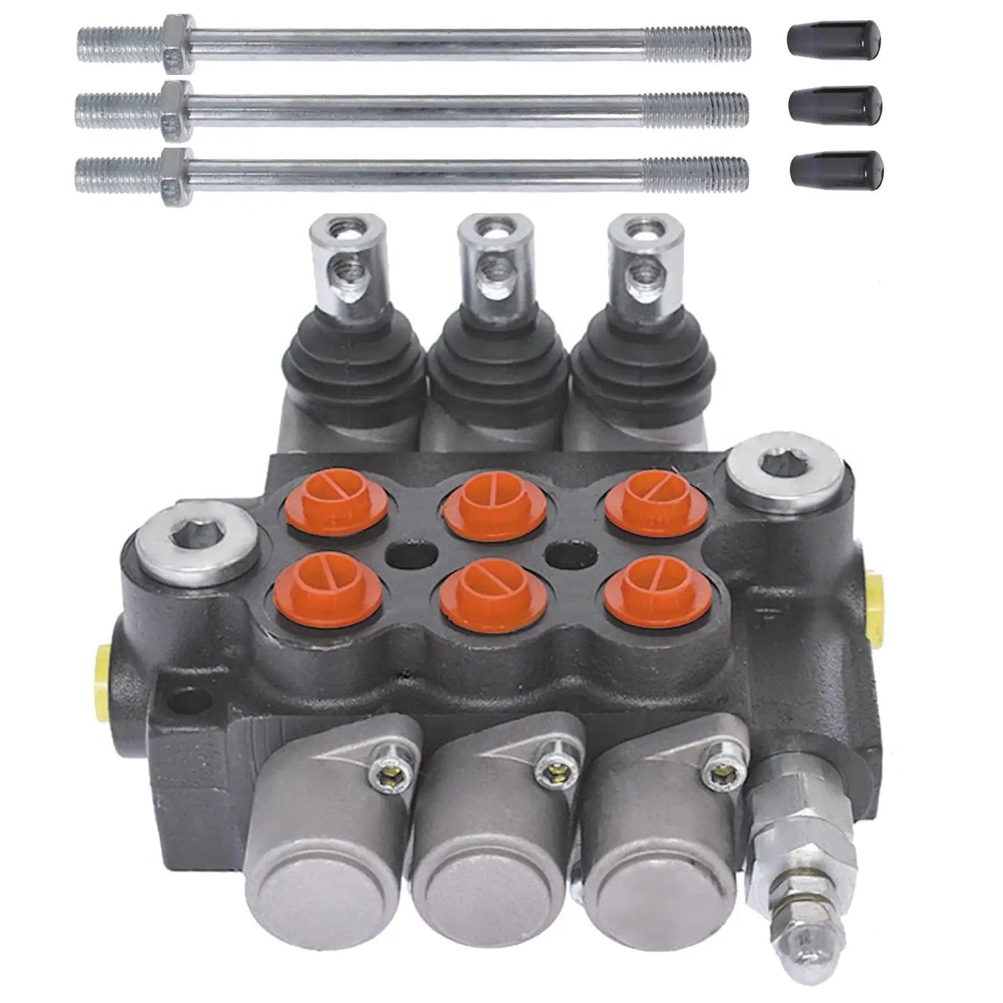 Heavy Duty 3 Spool Hydraulic Directional Control Valve With Joystick For 4 Way 3 Position Systems 13 GPM Flow 3600 PSI Max SAE Ports