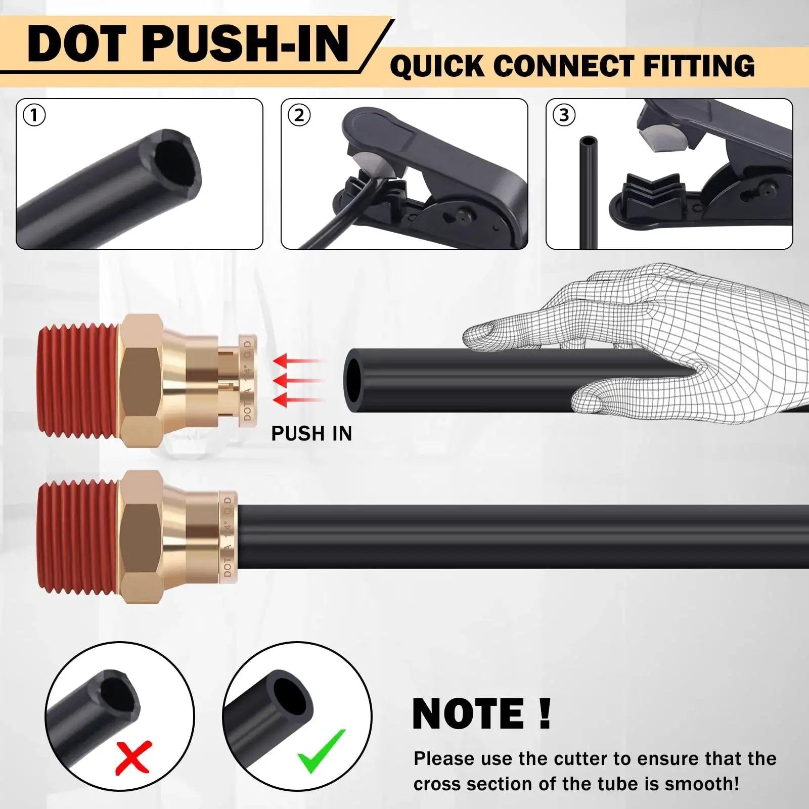 76 Piece Brass DOT Air Line Fittings Kit With Push To Connect And NPT Threads instructions for air hose connection