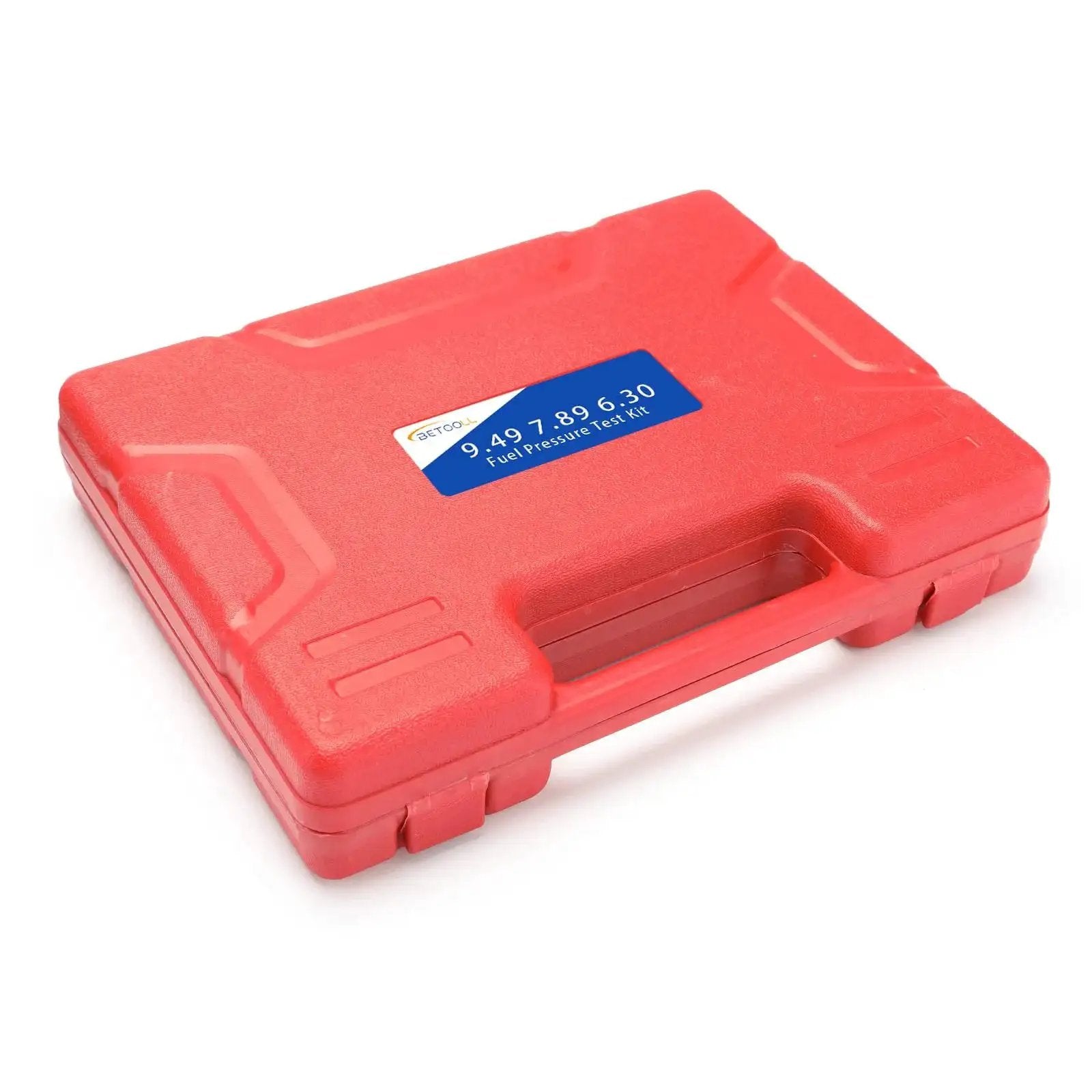 Red carrying case for Fuel Pressure Test Kit 0 To 100 PSI With SAE Adapters For Universal Engines, closed view.