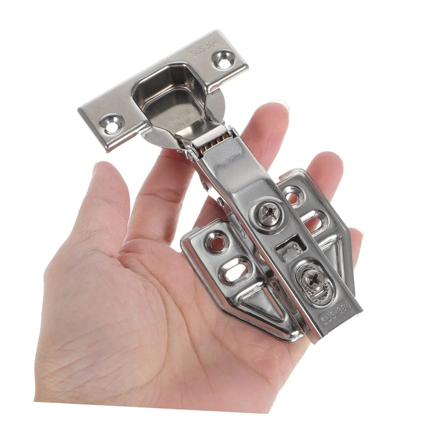 Person holding Stainless Steel Hidden Door Hinge With Soft Close Mechanism For Kitchen And Bathroom Cabinets Built To Last Durable Material Easy Installation And Smooth Damping By HOMSFOU