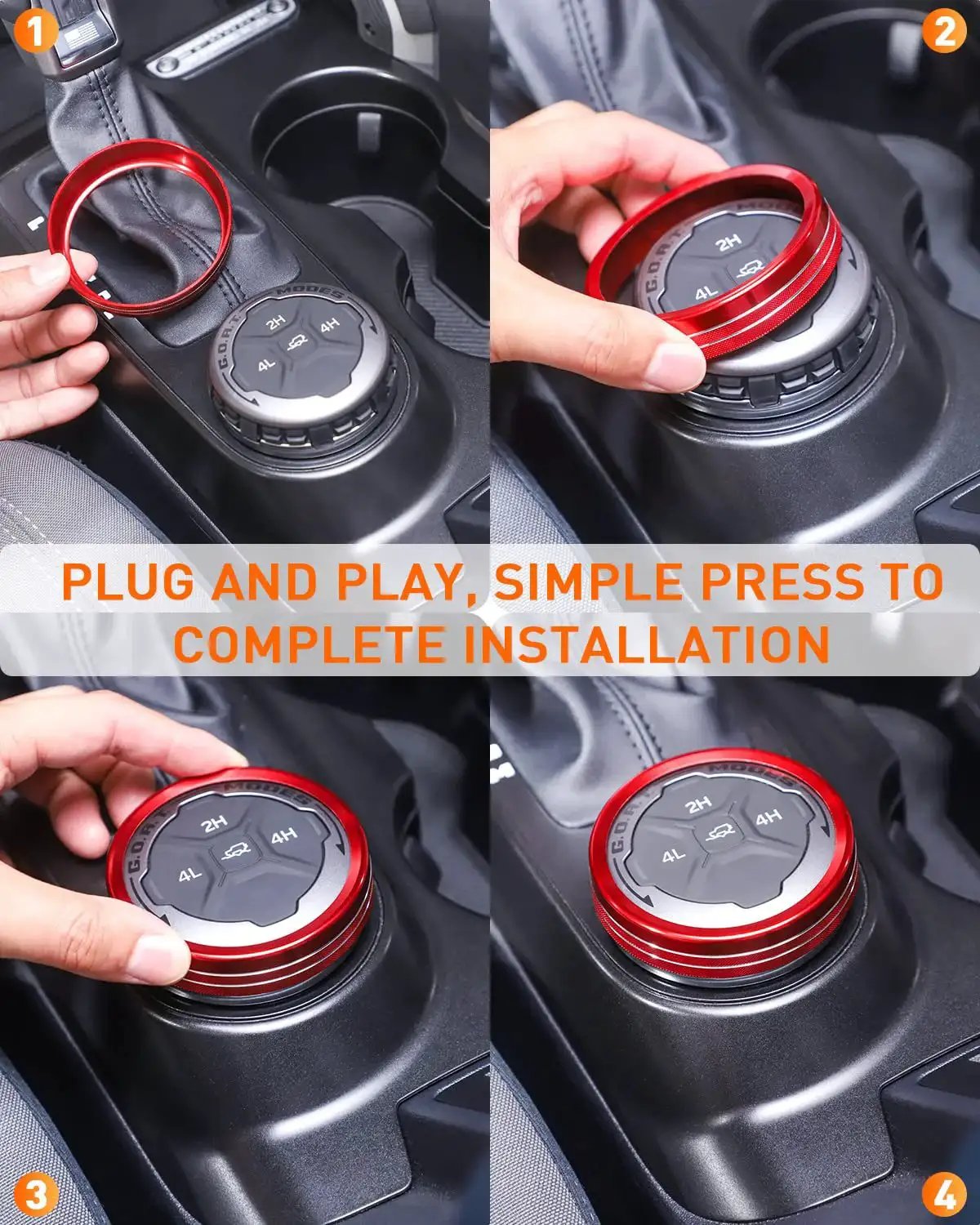 Installing Ford Bronco Billet Aluminum Knob Trim Set Red Bezel For Headlight 4WD HVAC Radio