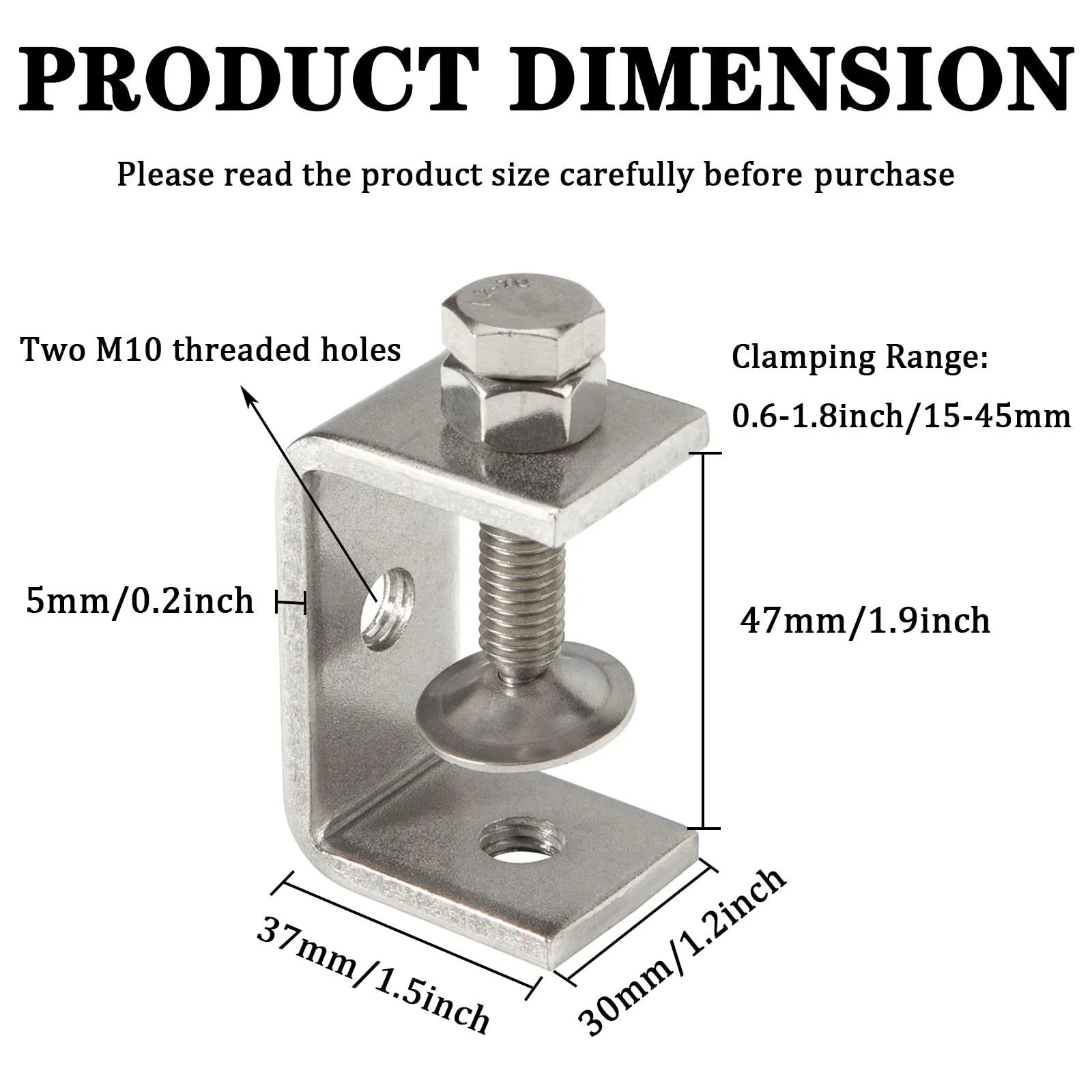 Heavy Duty 2 Pack Stainless Steel C Clamp G Clamp With Wide Jaw Openings For Woodworking Welding Auto Repair And Home Improvement Tools Pro Grade 304 Stainless Tiger Clamp Set For Secure Fastening dimensions
