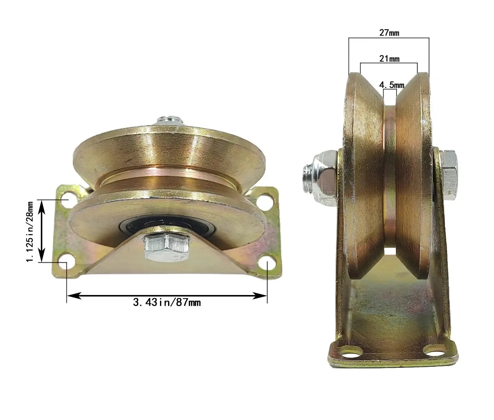 Heavy Duty V Type Groove Wheel Caster With Bracket For Inverted Track Rolling Gate And Sliding Gate In Industrial Machines Pack Of 2 Made From Galvanized Steel With Double Roll Bearing For Smooth Quiet Operation MLHpeak side view dimensions