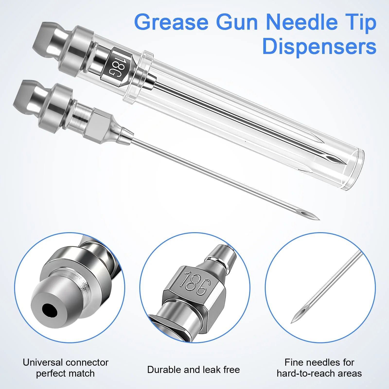 Image showing Must Have Pro Grade Grease Gun Needle Tips Kit With Two Needle Nozzles, One Dispenser, Durable Steel Construction.