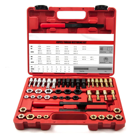 49 Piece Thread Repair Tool Set For Chasing And Restoring SAE And Metric Threads Pro Grade Heavy Duty Automotive Workhorse