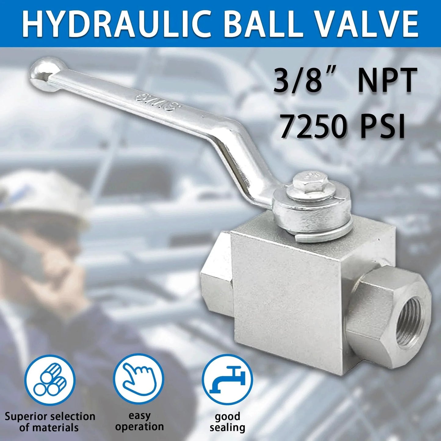 High Pressure Hydraulic Ball Valve 3 By 8 Inch NPT 7250 PSI Shut Off 2 Way Heavy Duty Built Tough Carbon Steel Zinc Plated