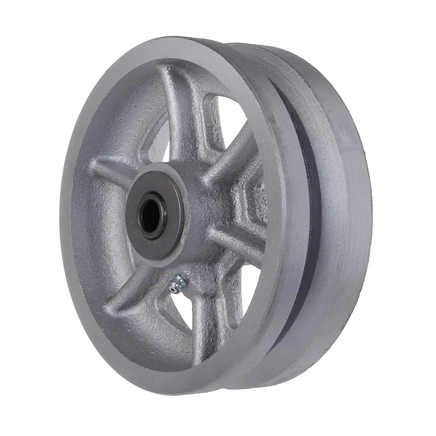 Built To Haul Heavy Duty 6 Inch Cast Iron V Groove Caster Wheels With Straight Roller Bearings, 2 Inch Wide, Silver Finish