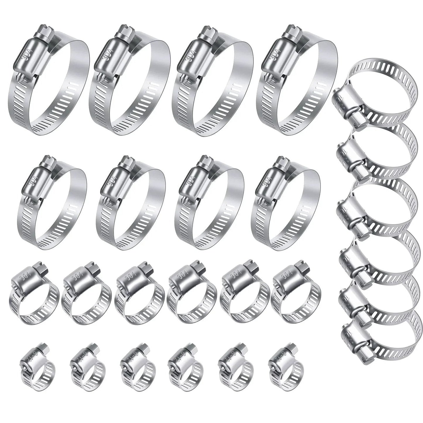 26 Piece Stainless Steel Hose Clamps Assortment Kit One Quarter To Two Inch Adjustable Worm Gear Clamps For Fuel Line Plumbing Automotive Garden Tubes Radiator And Mechanical Applications