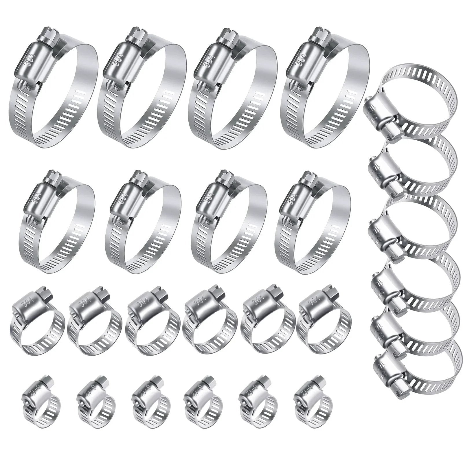 26 Piece Stainless Steel Hose Clamps Assortment Kit One Quarter To Two Inch Adjustable Worm Gear Clamps For Fuel Line Plumbing Automotive Garden Tubes Radiator And Mechanical Applications