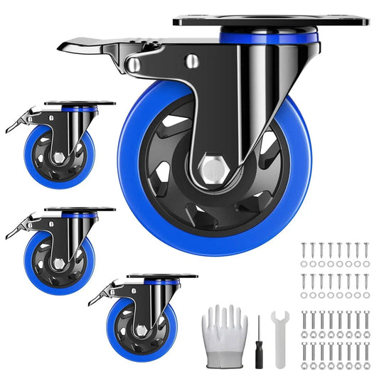 Heavy Duty 4 Inch Caster Wheels Set Of 4 With Locking Swivel Brakes Industrial Plate Casters for Workbenches Furniture and Carts