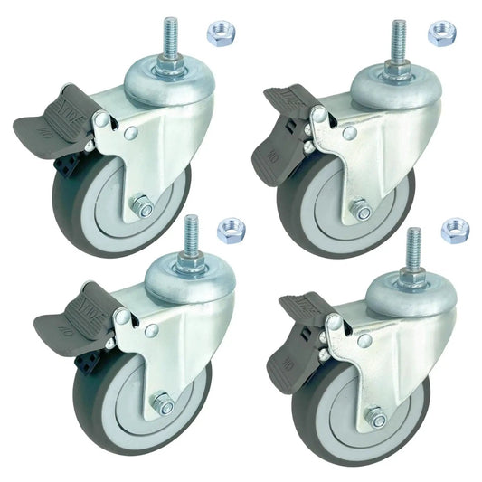 4 Inch Swivel Caster Wheels Heavy Duty With Nylon Brake Set Of 4 TPR Rubber Wheels For Hospital Lab Furniture And Restaurant Use