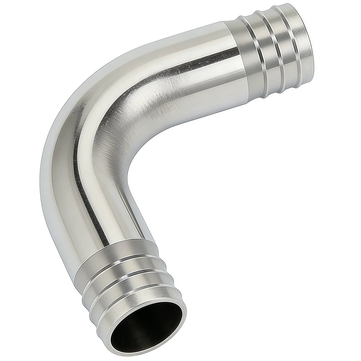 Stainless Steel Sanitary Hose Barb Fitting 2 Inch to 2 Inch 90 Degree Elbow Barbed Ends, Durable 304 Grade, Corrosion Resistant