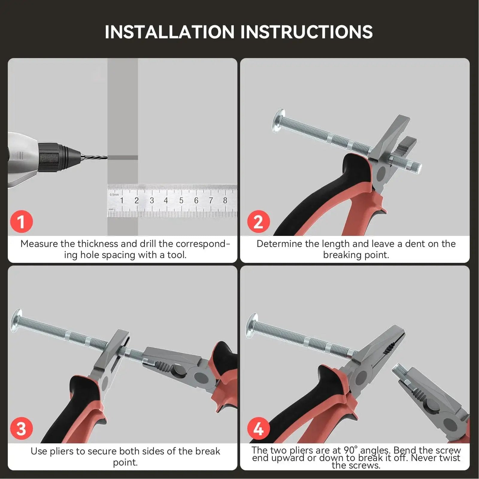 Installation instructions for 10 Pack Black And Gold Cabinet Pulls 5 1/16 Inch Overall Length With 3 Inch Center Hole Stainless Steel Grips.
