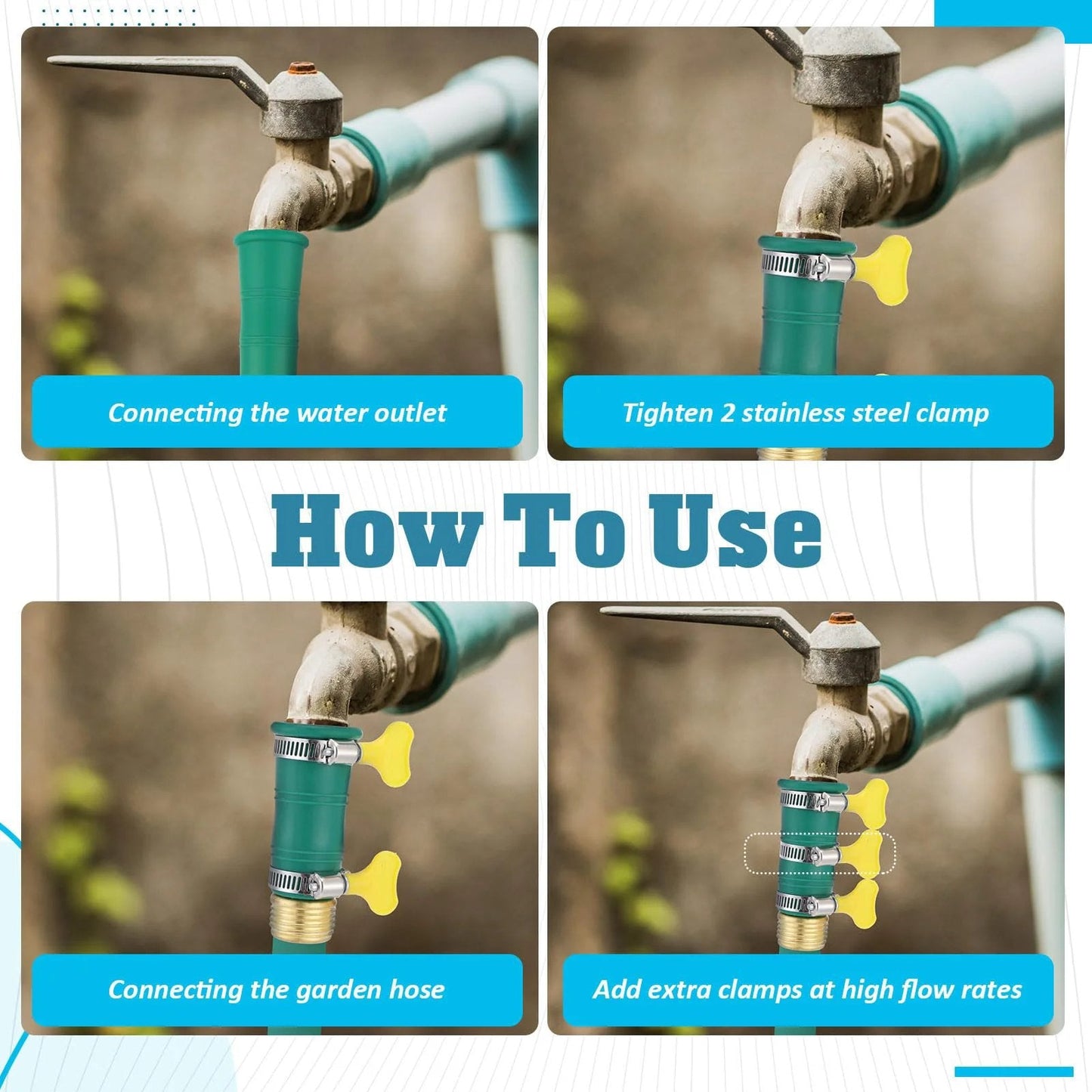 Universal Faucet Water Hose Adapter Kit With Clamps For Three Quarter Inch Thickened RV Sink Hose Attachment Connector Installation Steps
