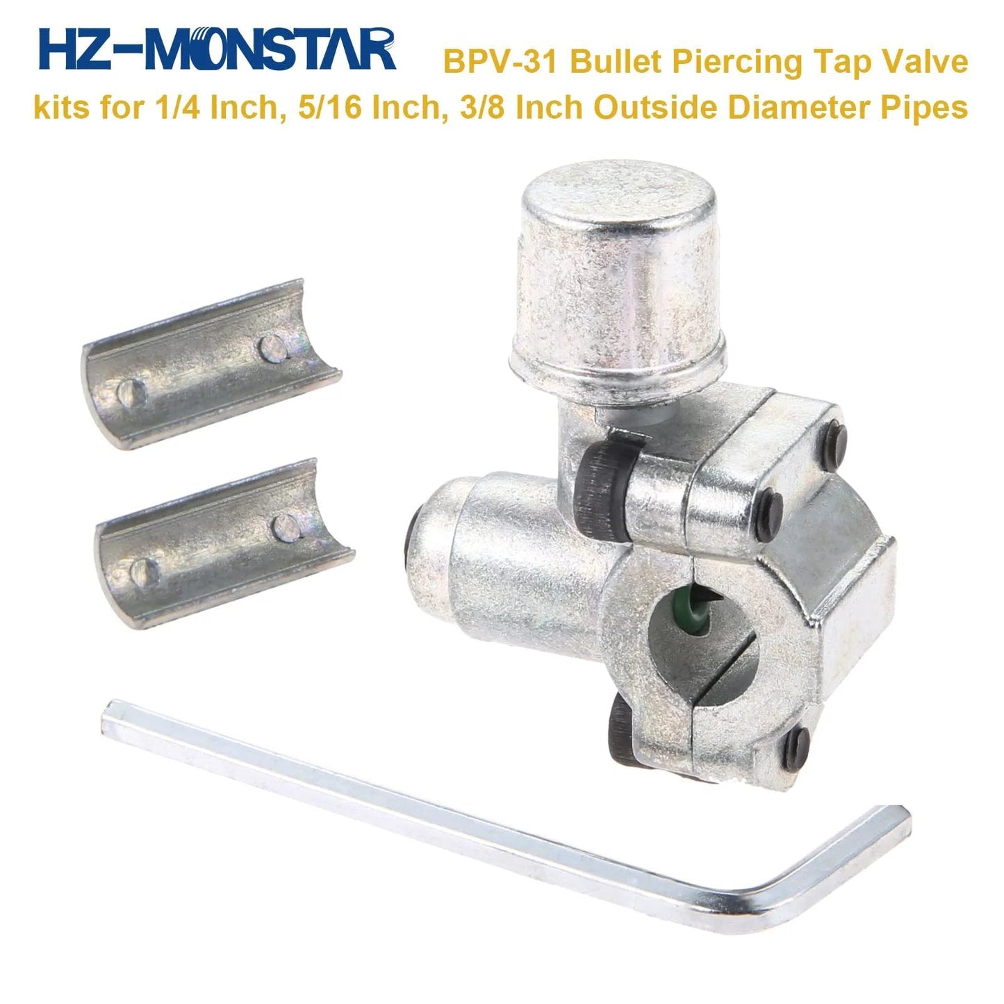 Bullet Piercing Tap Valve Kit 4 Pack For Refrigerator Tubing 1/4 In SAE To 1/4 In OD 4 In Stem Core, hex key visible
