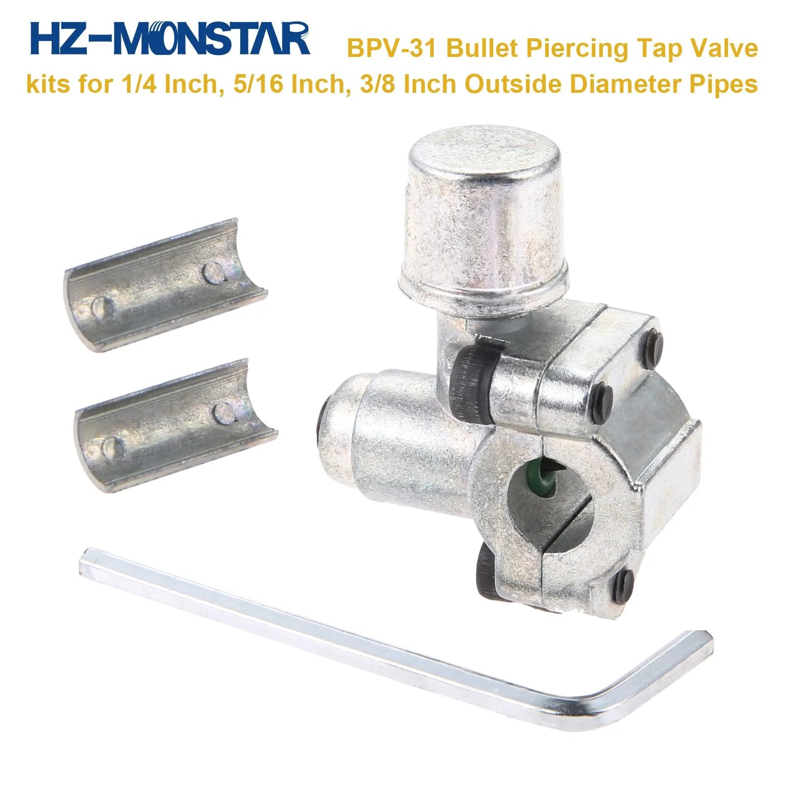 Bullet Piercing Tap Valve Kit 4 Pack For Refrigerator Tubing 1/4 In SAE To 1/4 In OD 4 In Stem Core, hex key visible