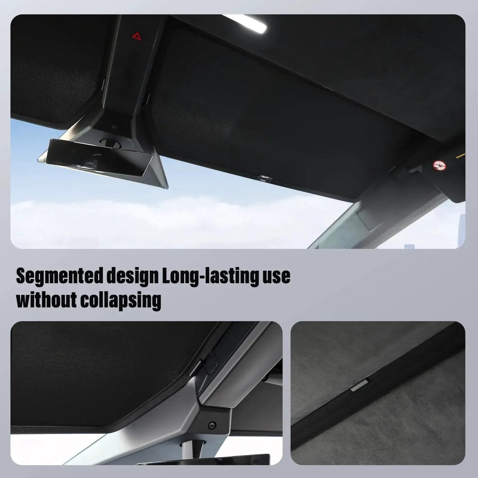 Cybertruck Roof Sunshade Kit Nano Reflective Heat Insulation UV Protection 2Pcs installed on vehicle interior roof