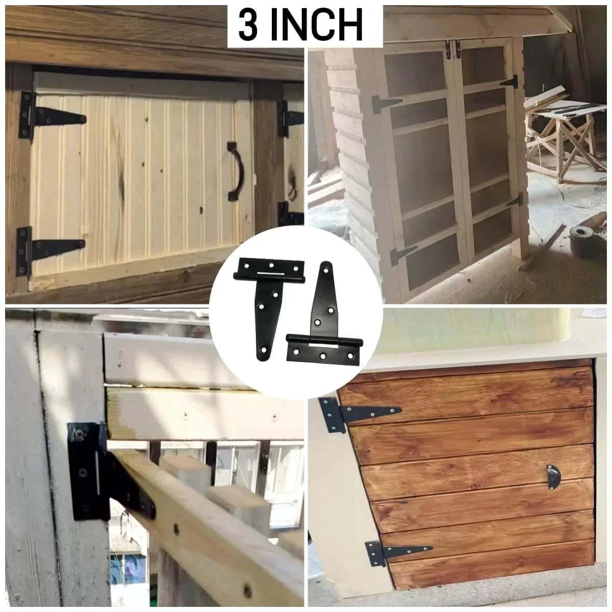 Six Pack 3 Inch Black T Strap Shed Door Hinges For Wood Barn Doors Gates Fences Storage Sheds Garden Gate Rustproof Heavy Duty