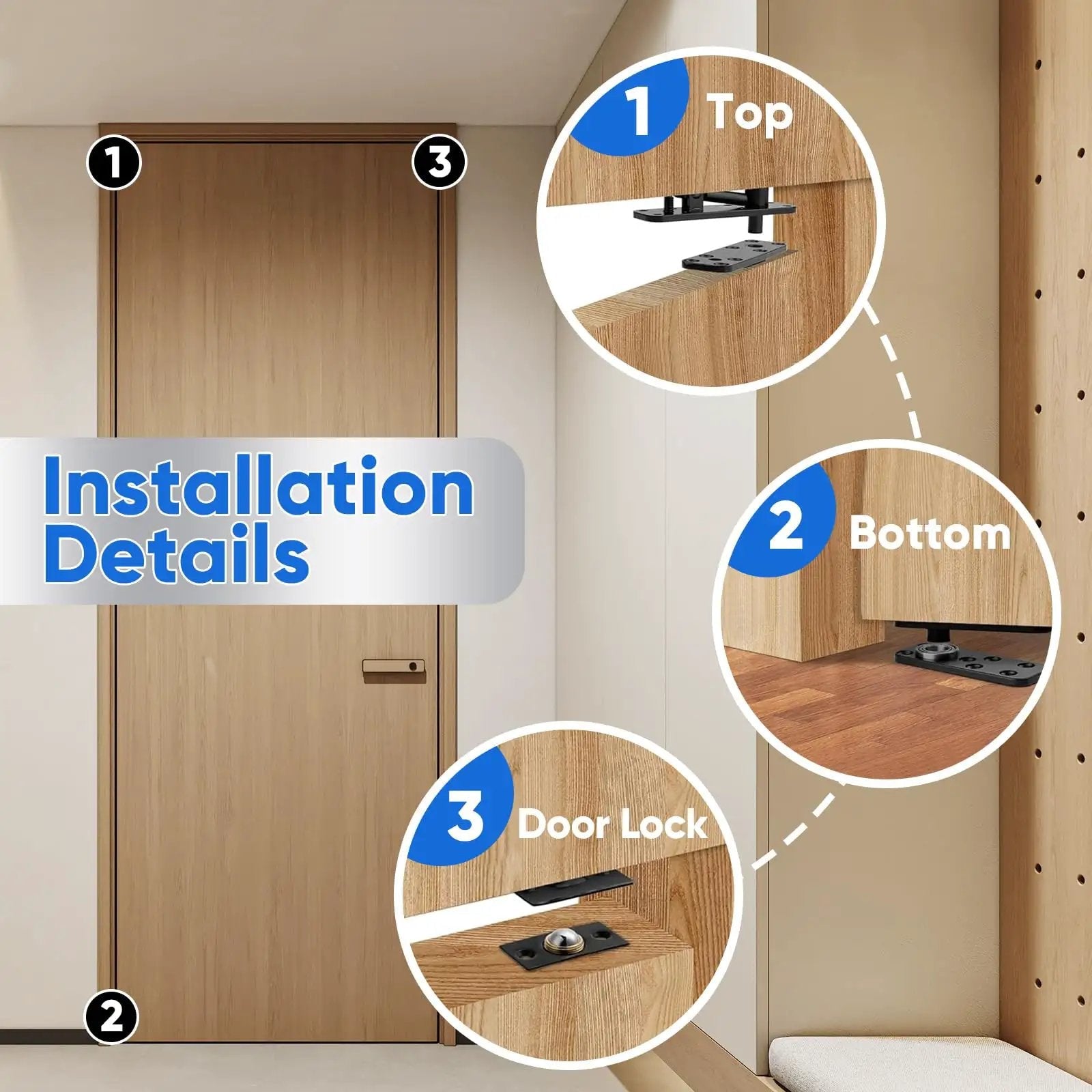 Installation details of 2 Pack Stainless Steel Hidden Door Hinges With 360 Degree Rotation For Secret Doors Beefy Heavy Duty Pivot Hinges Ideal For Concealed Bookcase Doors Up To 600 Pounds Load Bearing Corrosion Resistant 304 Stainless