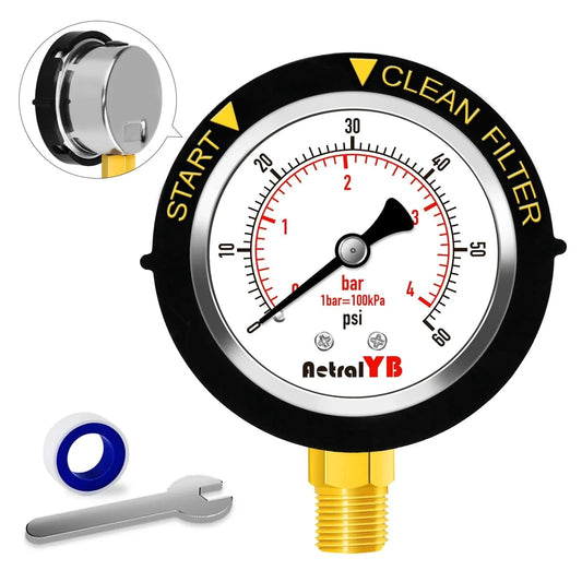 0-60 PSI Pool Filter Pressure Gauge With 2 Inch Dial And 1/4 Inch NPT Bottom Mount 304 Stainless Steel Case IP67 Waterproof Clean Filter Indicator Pro Grade Monitoring For Pools Spas Aquariums And Water Pumps