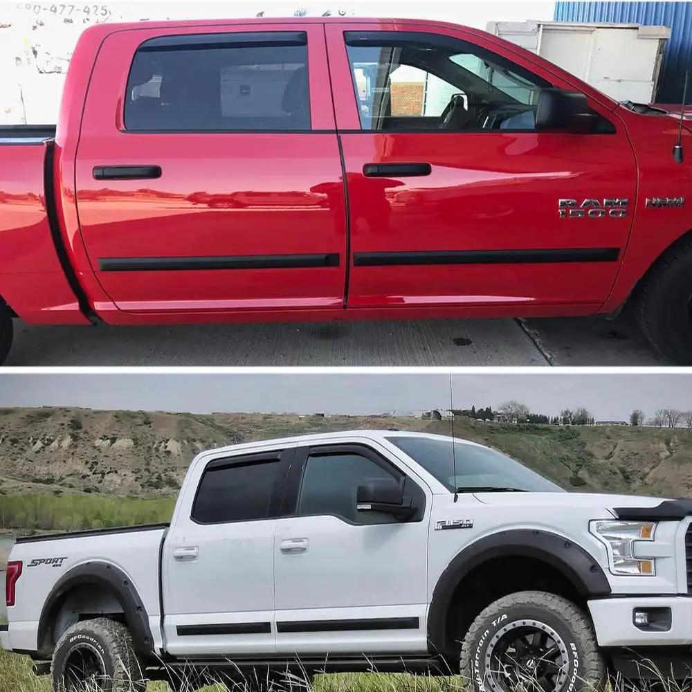 Glossy Black 12mm Automotive Trim Molding 25 Foot Self Adhesive for Vehicles installed on red and white truck doors