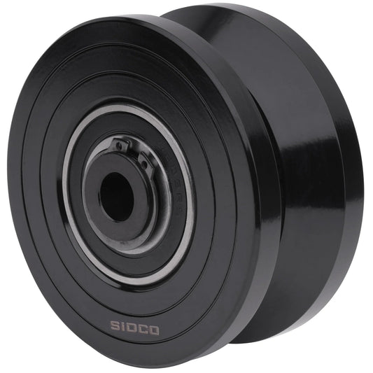 3.5 Inch V Groove Wheel Inverted V Shape For Sliding Gates Heavy Duty Track Wheel With Bolt And Lock Nut Solid Steel Zinc Plated 1500 Lb Load Capacity Half Inch Bore Sealed Ball Bearing Gate Wheel
