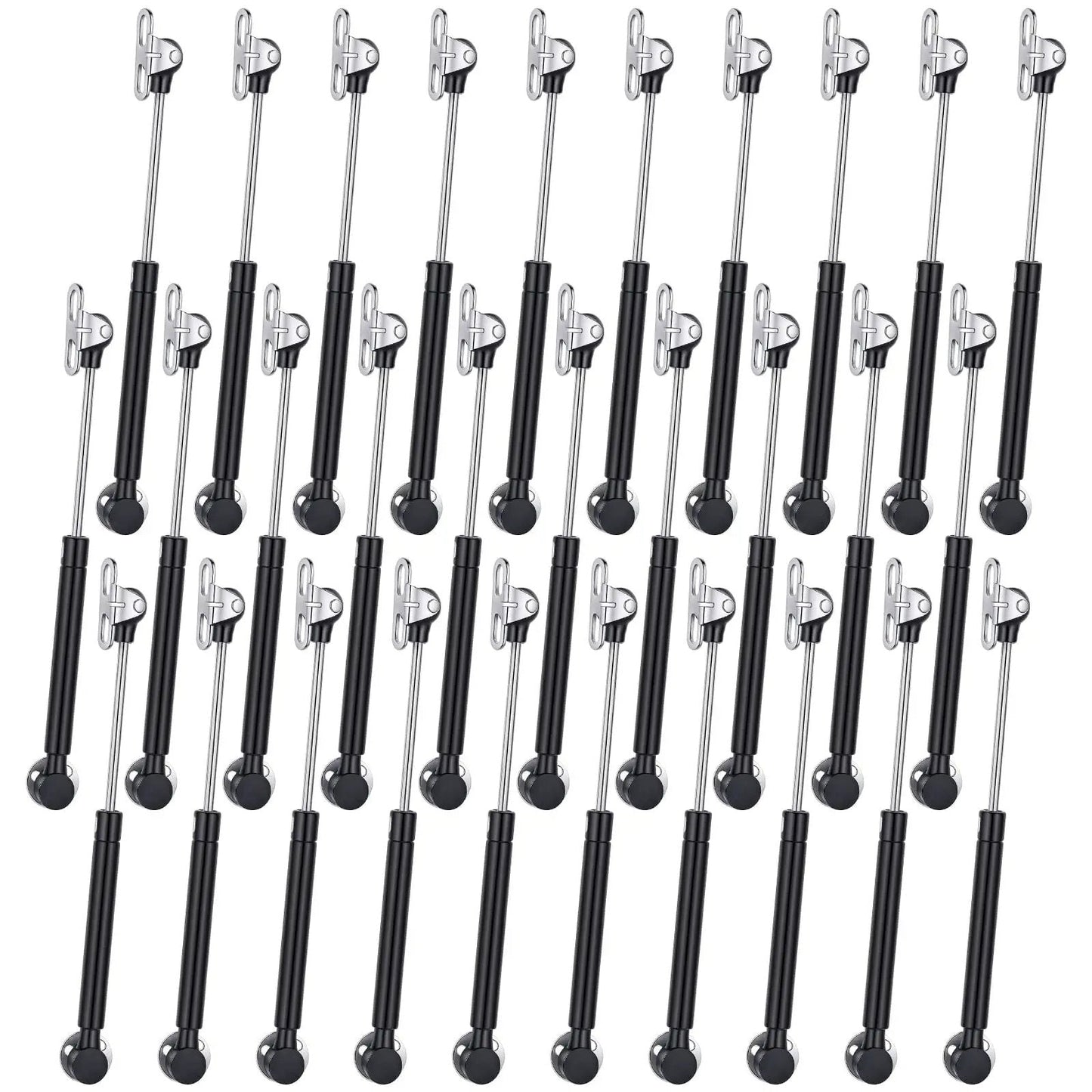 30 Pack 10 Inch Gas Struts For Cabinets And Doors With Soft Open Pneumatic Lift For RV Boat Hatch Furniture Lids 100N 22.5lb Heavy Duty Props Includes 29mm Mounts And 49 By 13 Mm Brackets lined up