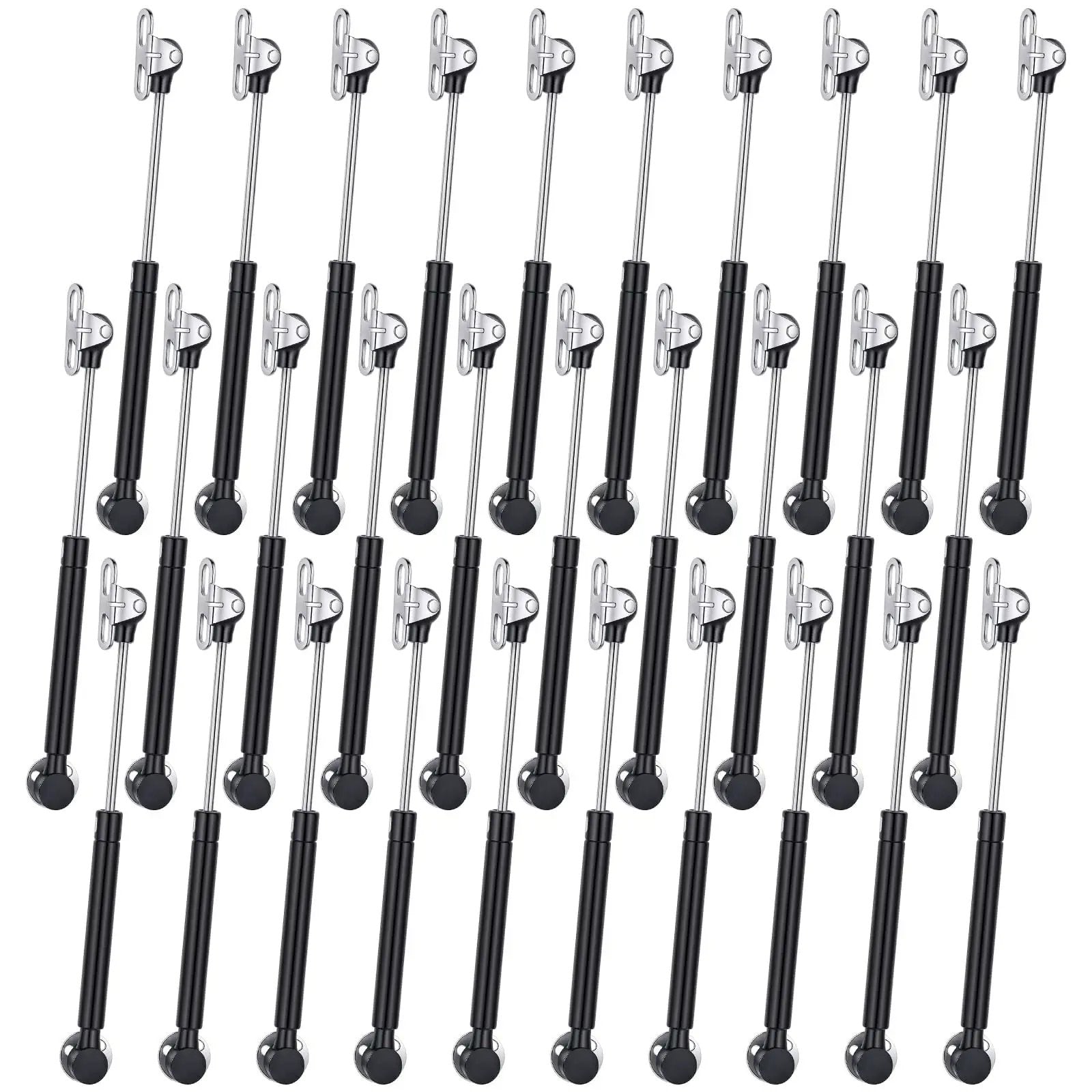 30 Pack 10 Inch Gas Struts For Cabinets And Doors With Soft Open Pneumatic Lift For RV Boat Hatch Furniture Lids 100N 22.5lb Heavy Duty Props Includes 29mm Mounts And 49 By 13 Mm Brackets lined up
