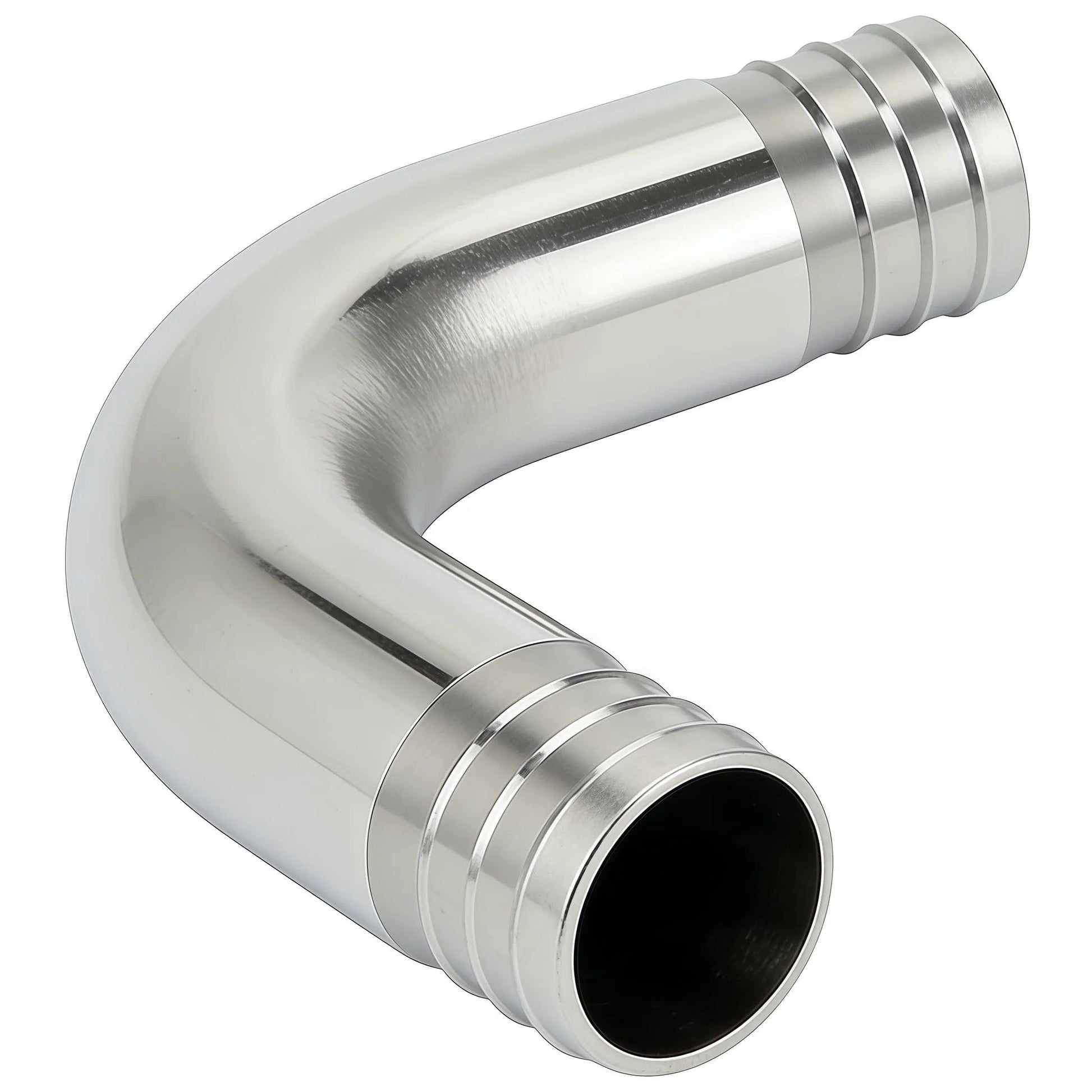Stainless Steel Sanitary Hose Barb Fitting 2 Inch to 2 Inch 90 Degree Elbow Barbed Ends, Durable 304 Grade, Corrosion Resistant
