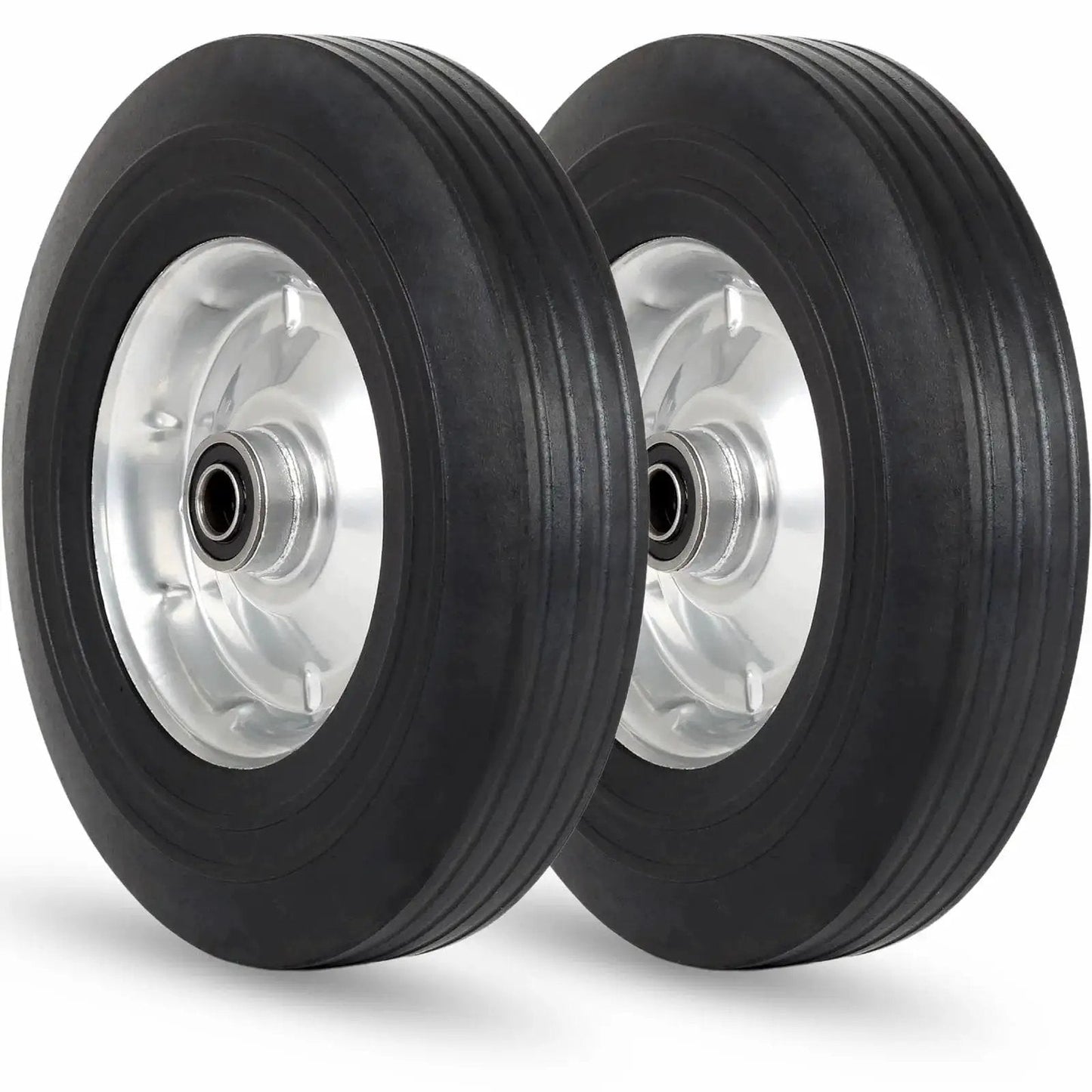 Set of 2, 10 Inch By 2.5 Inch Flat Free Solid Rubber Tire With 5/8 Inch Axle Bore Hole And 2 1/4 Inch Hub Replacement Wheel for carts