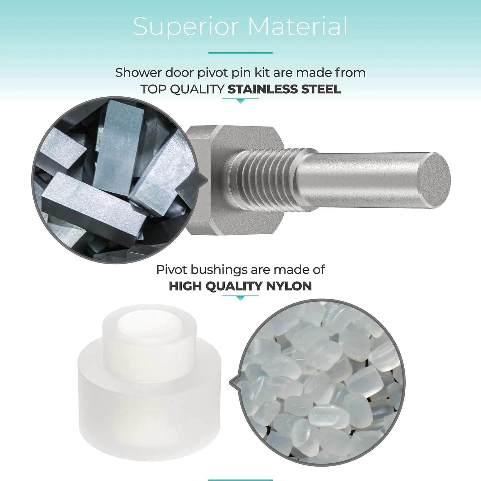 Shower Door Hinge Pin Kit With Pivot Bushing For Framed Swing Doors Replacement Parts featuring stainless steel pins and nylon bushings