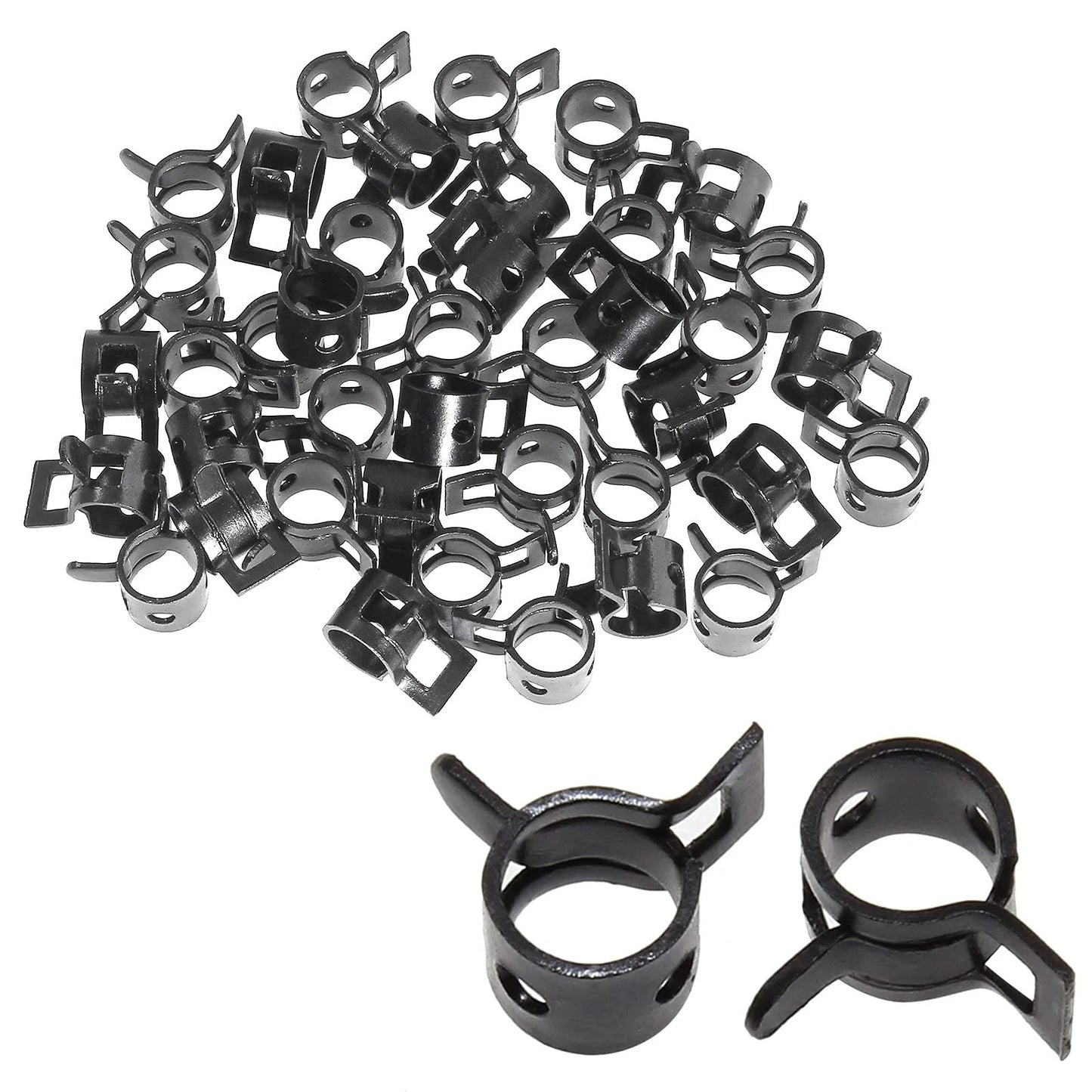 40 Pack Spring Band Hose Clamps Kit One Quarter Inch ID 6mm Band Clamp Black For Fuel Line Water Pipe Air Tube Silicone Hose