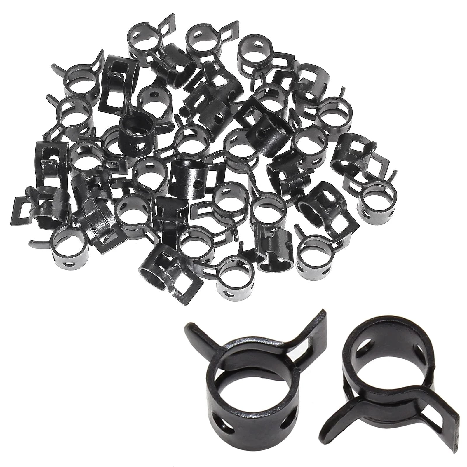 40 Pack Spring Band Hose Clamps Kit One Quarter Inch ID 6mm Band Clamp Black For Fuel Line Water Pipe Air Tube Silicone Hose