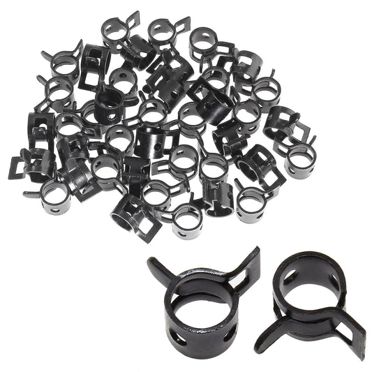 40 Pack Spring Band Hose Clamps Kit One Quarter Inch ID 6mm Band Clamp Black For Fuel Line Water Pipe Air Tube Silicone Hose
