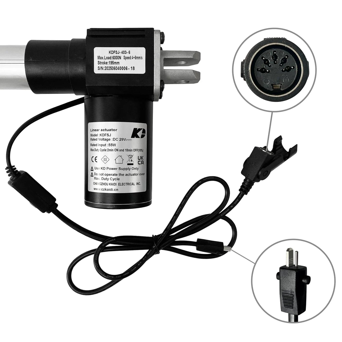 Power Recliner Lift Chair Linear Actuator Replacement For Kaidi Model KDFSJ-403-6 OEM Style Motor Actuator with 195mm stroke