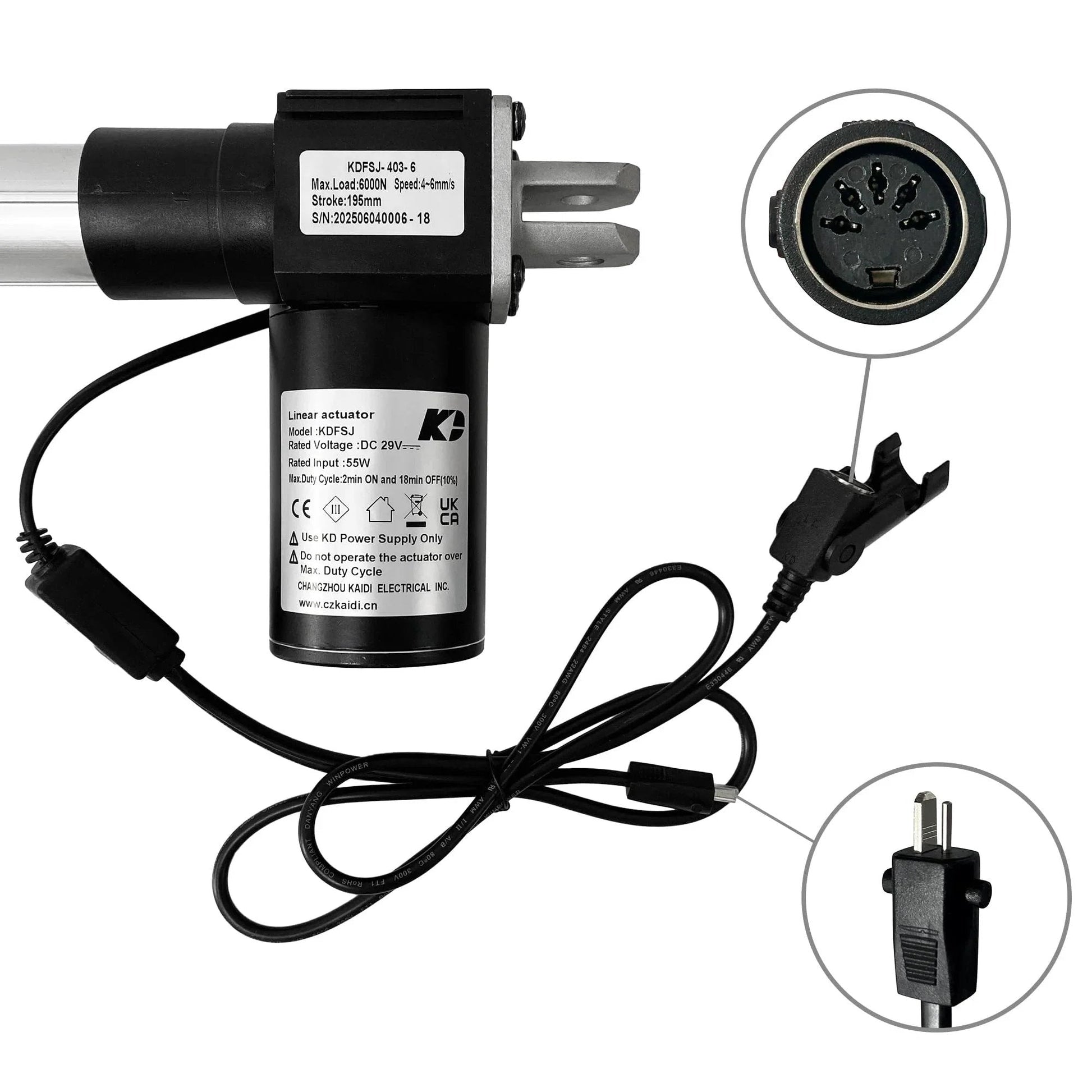 Power Recliner Lift Chair Linear Actuator Replacement For Kaidi Model KDFSJ-403-6 OEM Style Motor Actuator with 195mm stroke
