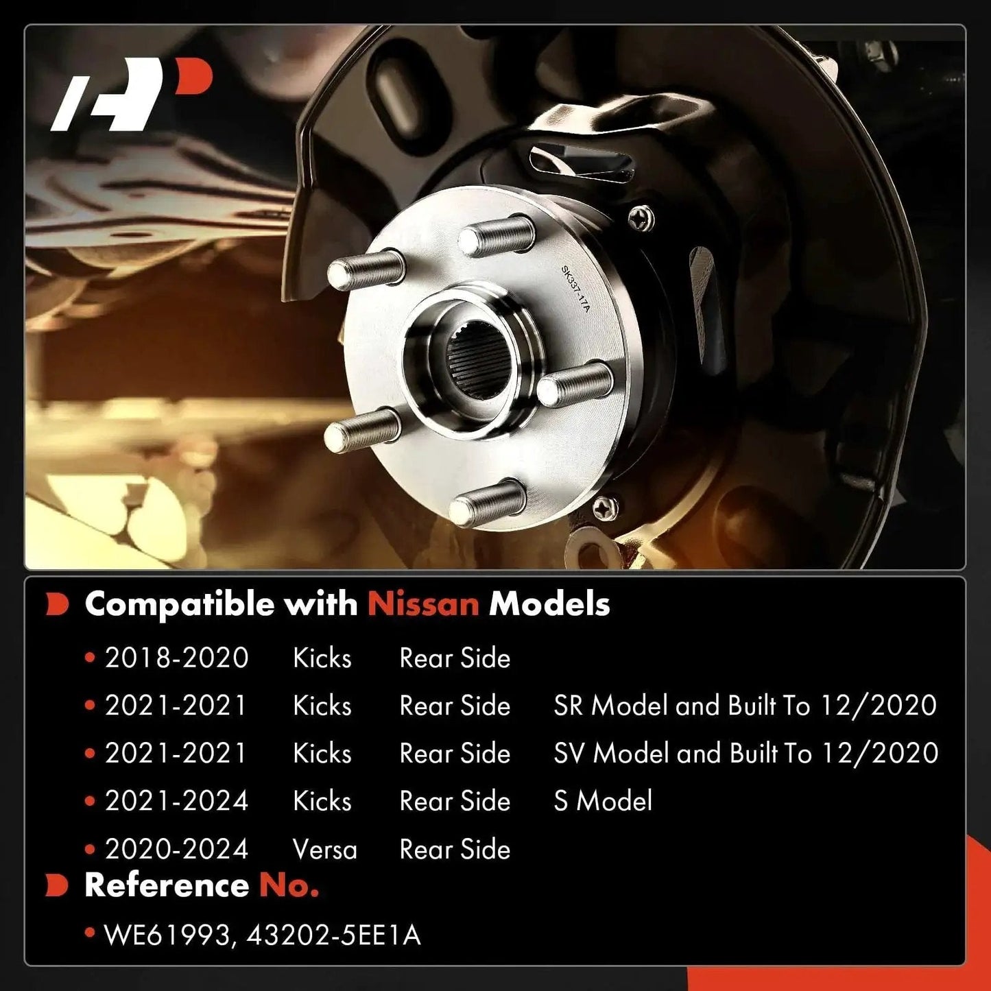 Rear Wheel Bearing And Hub Assembly Set For Nissan Versa And Kicks 2020-2024 4 Lug 2 Pack installed with speed sensor visible